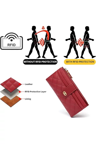 Elegáns piros női műbőr pénztárca RFID védelemmel és több rekesszel (19x10x2cm)