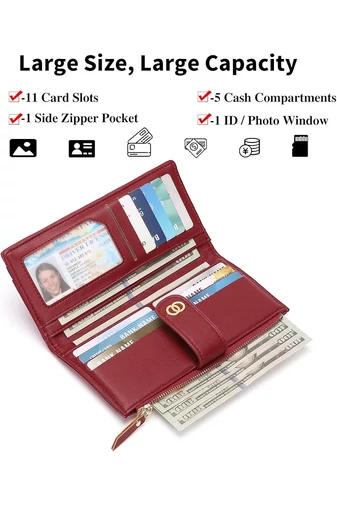 Elegáns piros női műbőr pénztárca RFID védelemmel és több rekesszel (19x10x2cm)
