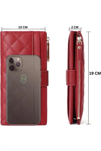 Elegáns piros női műbőr pénztárca RFID védelemmel és több rekesszel (19x10x2cm)