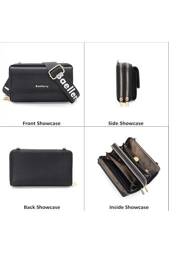 Fekete műbőr 2 az 1-ben Crossbody táska/pénztárca kompakt kialakítással és mini pénztárcával (11x19x7cm)