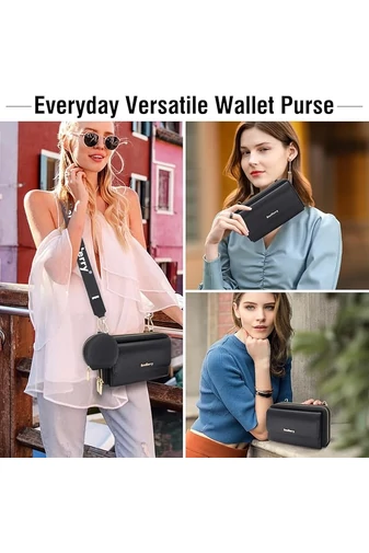 Fekete műbőr 2 az 1-ben Crossbody táska/pénztárca kompakt kialakítással és mini pénztárcával (11x19x7cm)
