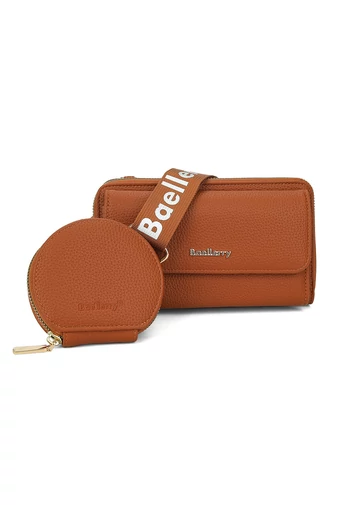 Barna műbőr 2 az 1-ben Crossbody táska/pénztárca kompakt kialakítással és mini pénztárcával (11x19x7cm)