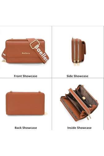 Barna műbőr 2 az 1-ben Crossbody táska/pénztárca kompakt kialakítással és mini pénztárcával (11x19x7cm)