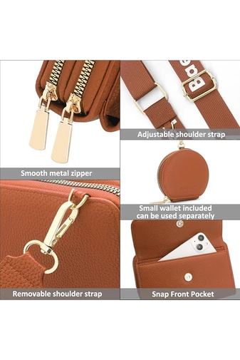 Barna műbőr 2 az 1-ben Crossbody táska/pénztárca kompakt kialakítással és mini pénztárcával (11x19x7cm)