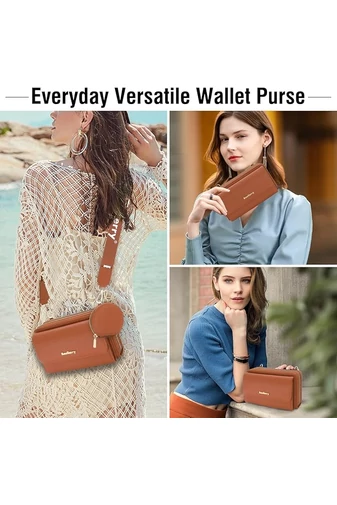 Barna műbőr 2 az 1-ben Crossbody táska/pénztárca kompakt kialakítással és mini pénztárcával (11x19x7cm)