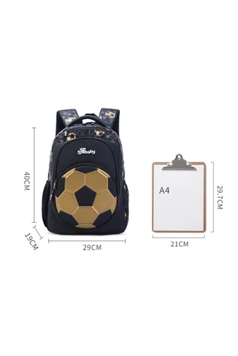Ergonomikus Hátizsák Gyerekeknek, Futball Dizájnnal, Oxford Szövetből, Bonluo, Fekete-Fehér 40×29×19cm