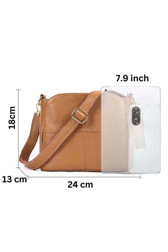 Barna valódi bőr Crossbody táska (18x24x13cm)
