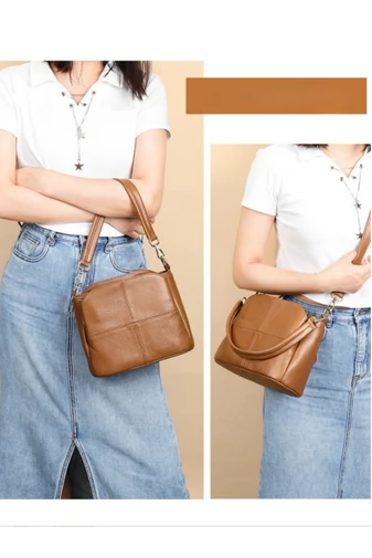 Barna valódi bőr Crossbody táska (18x24x13cm)