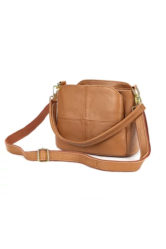 Barna valódi bőr Crossbody táska (18x24x13cm)