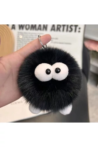 Breloc Bonluo Pufos Cu Ochi Mari Negru Perfect Pentru Chei Sau Ghiozdane