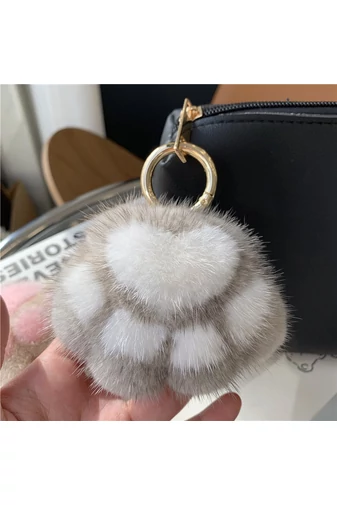 Breloc Bonluo Gri Din Blană Pufoasă În Formă De Lăbuță Ideal Pentru Chei Și Accesorii Pentru Genți