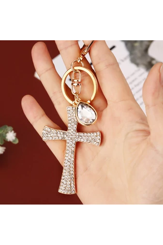 Breloc Elegant Bonluo Crucifix cu Cristale și Piatra Decorativă