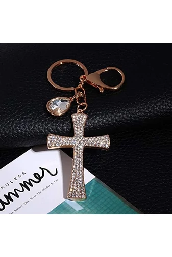 Breloc Elegant Bonluo Crucifix cu Cristale și Piatra Decorativă