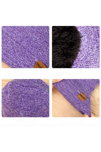 Set Căciulă, Fular Și Mănuși Pentru Dame Bonluo Violet Închis 