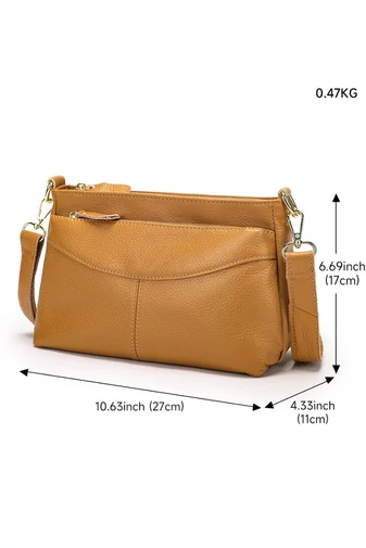 Crossbody Táska Valódi Bőrből Barna Bonluo állítható pánttal 17*27*11cm