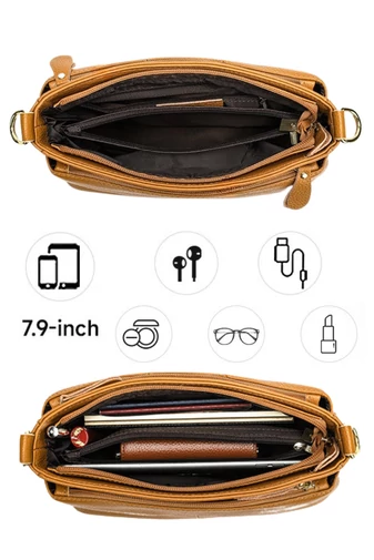 Crossbody Táska Valódi Bőrből Barna Bonluo állítható pánttal 17*27*11cm