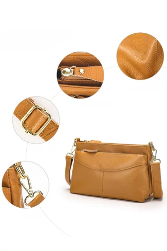 Crossbody Táska Valódi Bőrből Barna Bonluo állítható pánttal 17*27*11cm