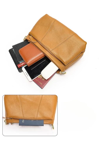 Crossbody Táska Valódi Bőrből Barna Bonluo állítható pánttal 17*27*11cm