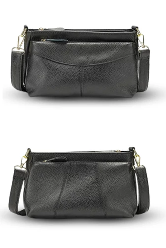 Crossbody Táska Valódi Bőrből Fekete Bonluo állítható pánttal 17*27*11cm