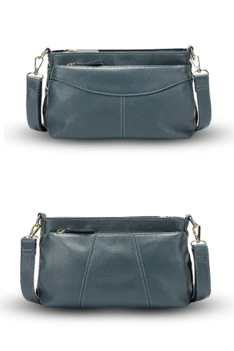 Crossbody Táska Valódi Bőrből Kék Bonluo állítható pánttal 17*27*11cm