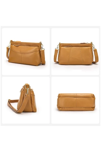 Crossbody Táska Valódi Bőrből Barna Bonluo állítható pánttal 17*27*11cm