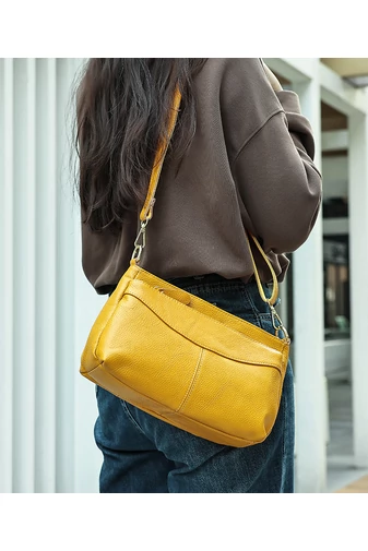 Crossbody Táska Valódi Bőrből Sárga Bonluo állítható pánttal 17*27*11cm