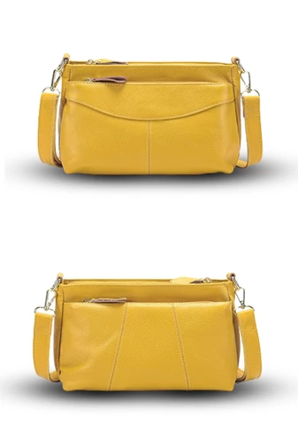 Crossbody Táska Valódi Bőrből Sárga Bonluo állítható pánttal 17*27*11cm
