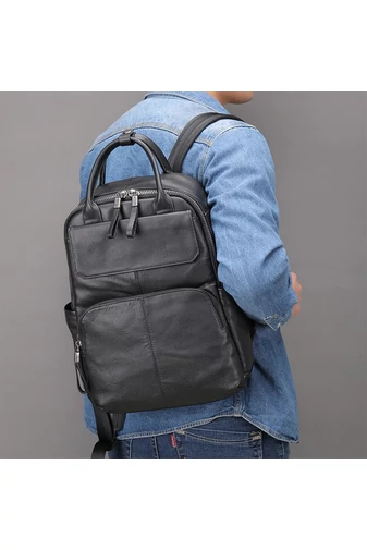 Valódi Bőr Hátizsák Unisex Fekete Bonluo 13,3 hüvelykes laptophoz 37*26*12 cm