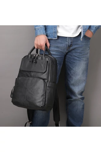 Valódi Bőr Hátizsák Unisex Fekete Bonluo 13,3 hüvelykes laptophoz 37*26*12 cm