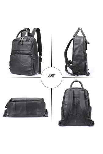Valódi Bőr Hátizsák Unisex Fekete Bonluo 13,3 hüvelykes laptophoz 37*26*12 cm
