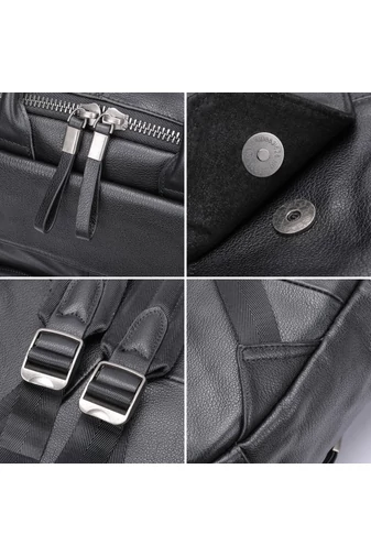 Valódi Bőr Hátizsák Unisex Fekete Bonluo 13,3 hüvelykes laptophoz 37*26*12 cm