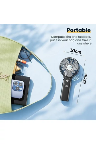 Hordozható Ventilátor 2az1-ben USB töltő Power Bank típusú, 180°-ban összecsukható, Fekete