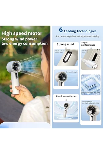 Hordozható nagy sebességű ventilátor LED kijelzővel és 100 sebességbeállítással, Fehér
