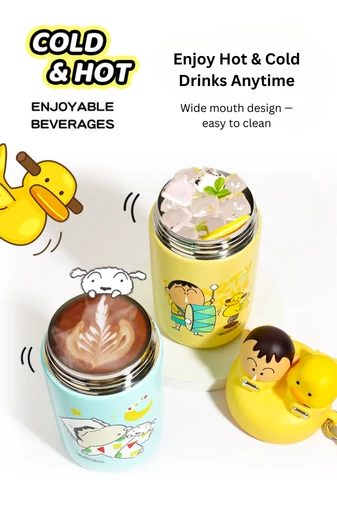Rózsaszín Termosz 620 ml rozsdamentes acélból animált mintákkal, kettős ivási lehetőséggel