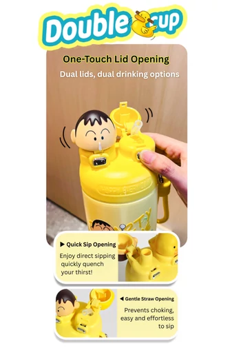 Rózsaszín Termosz 620 ml rozsdamentes acélból animált mintákkal, kettős ivási lehetőséggel