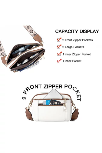 Crossbody Táska Barna állítható PU pánttal Bonluo Fehér 20*15,6*5,1cm 