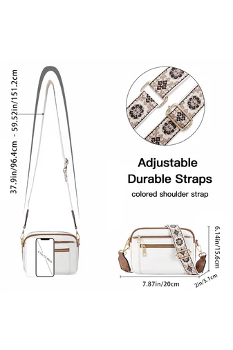 Crossbody Táska Barna állítható PU pánttal Bonluo Fehér 20*15,6*5,1cm 