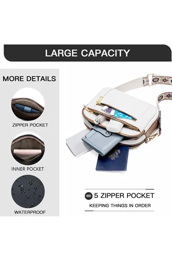 Crossbody Táska Barna állítható PU pánttal Bonluo Fehér 20*15,6*5,1cm 