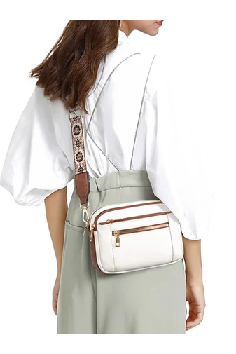 Crossbody Táska Barna állítható PU pánttal Bonluo Fehér 20*15,6*5,1cm 
