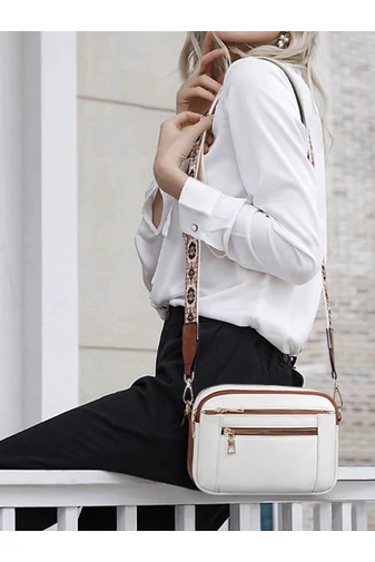 Crossbody Táska Barna állítható PU pánttal Bonluo Fehér 20*15,6*5,1cm 