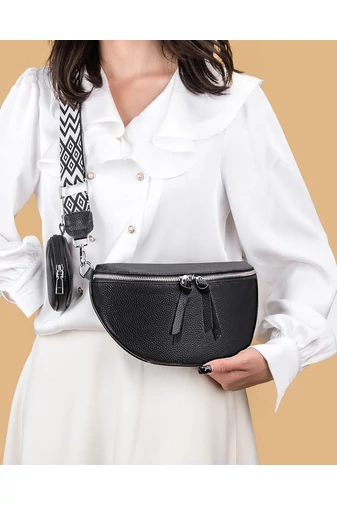  Crossbody Táska Valódi bőrböl kivehető pénztárcával Sokoldalú Bonluo Fekete 26*15*cm