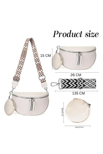  Crossbody Táska Valódi bőrböl kivehető pénztárcával Sokoldalú Bonluo Fehér 26*15*cm