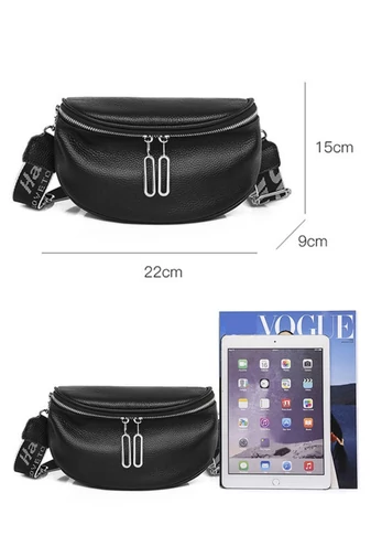 Crossbody táska Valódi bőrböl Bonluo Fekete 22*15*9cm