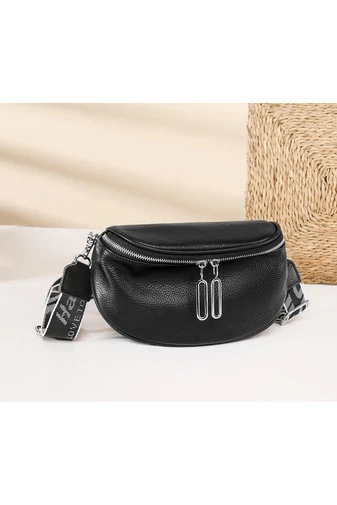 Crossbody táska Valódi bőrböl Bonluo Fekete 22*15*9cm