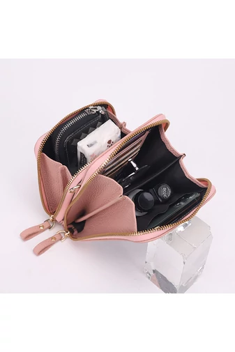 Crossbody Pénztárca Táska Ökobőrböl Rózsaszín Bonluo érintőképernyővel 18*11*4,5 cm