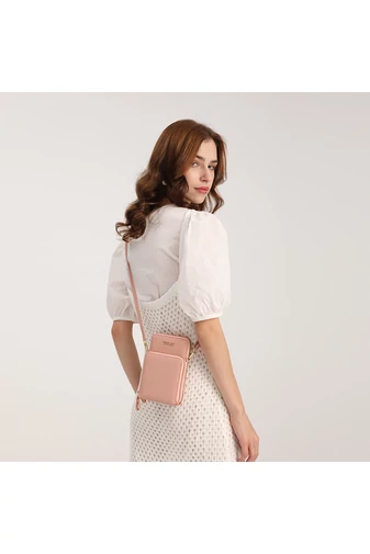 Crossbody Pénztárca Táska Ökobőrböl Rózsaszín Bonluo érintőképernyővel 18*11*4,5 cm