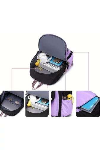 Multifunkcionális Iskolai Hátizsák 15,6''-os Laptop Számára, Lila/Fekete, 44×31×15cm
