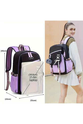 Multifunkcionális Iskolai Hátizsák 15,6''-os Laptop Számára, Lila/Fekete, 44×31×15cm