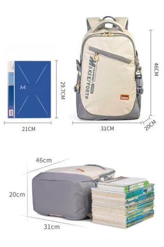 Hátizsák Prémium Minőségű, Uniszex, Iskolába, Utazáshoz, Ergonomikus Kialakítással, Oxford Szövetből, ZUONU márka, Bézs-Narancssárga 46×31×20cm