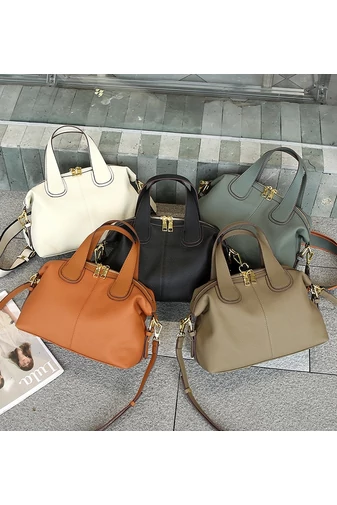 Multifunkciós Kézitáska Valódi Bőrből, Elegáns, Bonluo, Khaki 22×30×13cm